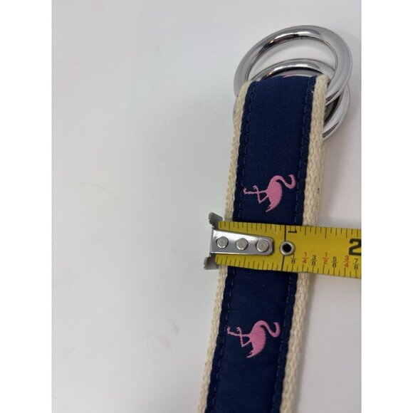 J. Crew Belt Fabric Blue/Pink Flamingo Double D Ring Sz Small - Picture 6 of 7